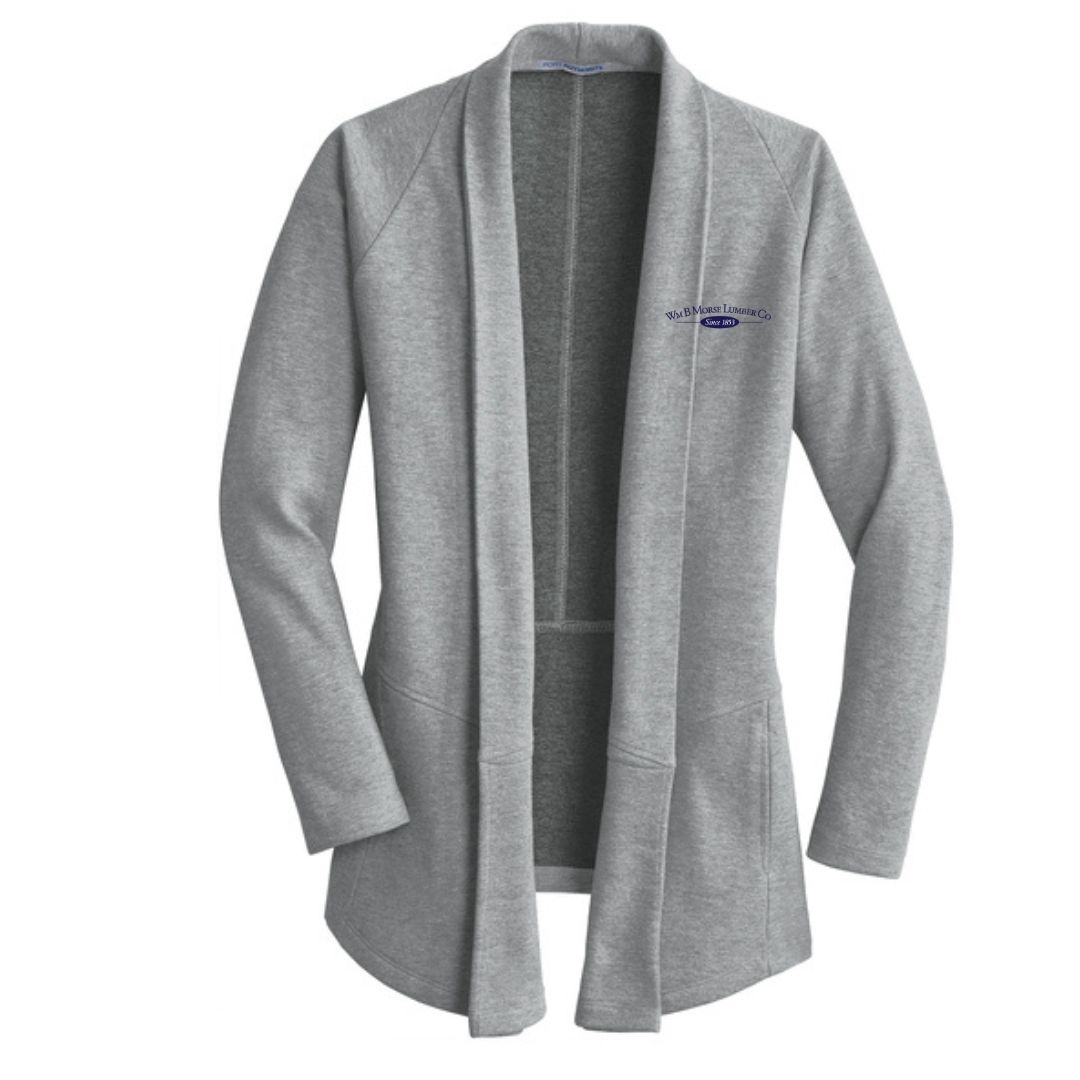 WOMENS - Port Authority® Women's Interlock Cardigan - Medium Heather Grey / Charcoal Heather