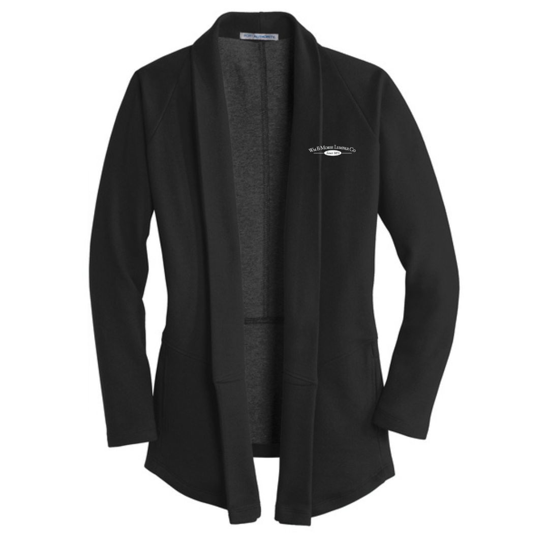 WOMENS - Port Authority® Women's Interlock Cardigan - Deep Black / Charcoal Heather