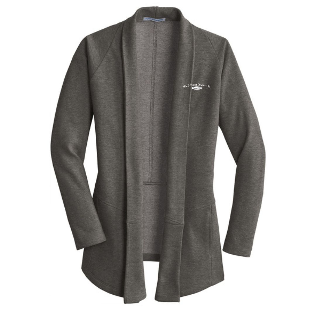 WOMENS - Port Authority® Women's Interlock Cardigan - Charcoal Heather / Medium Heather Grey