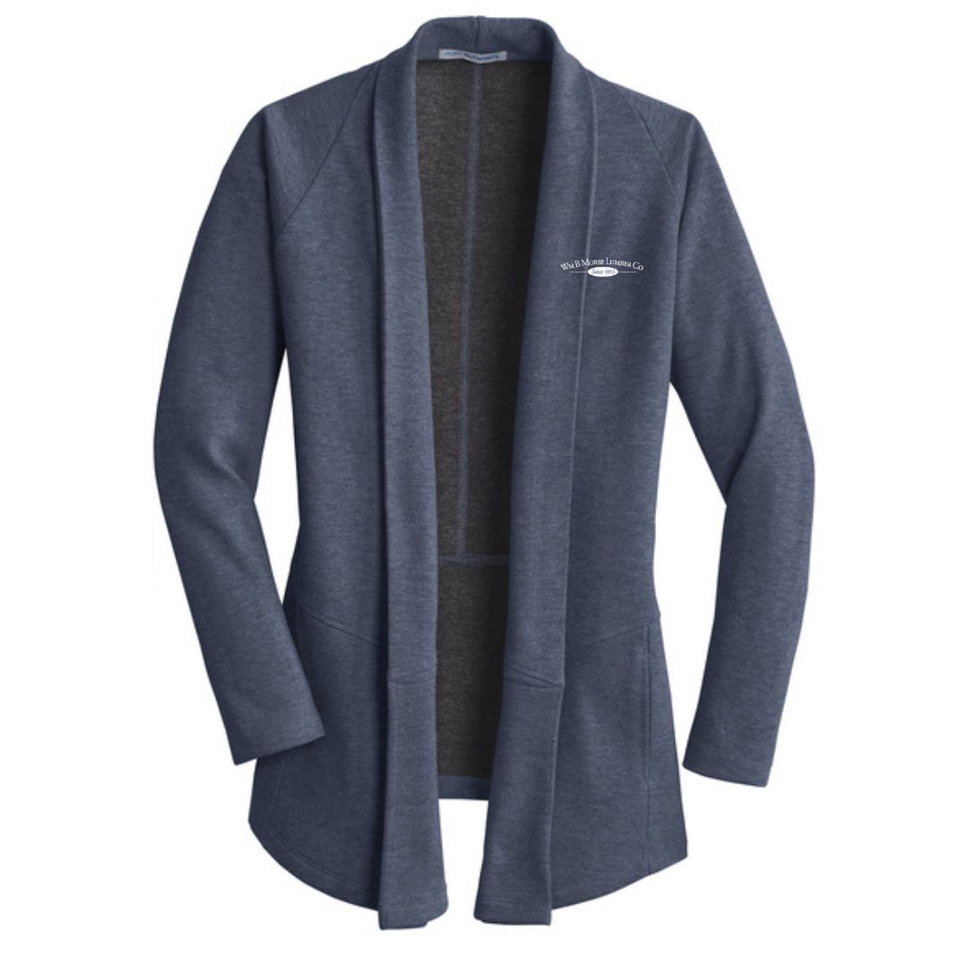WOMENS - Port Authority® Women's Interlock Cardigan - Estate Blue Heather/ Charcoal Heather