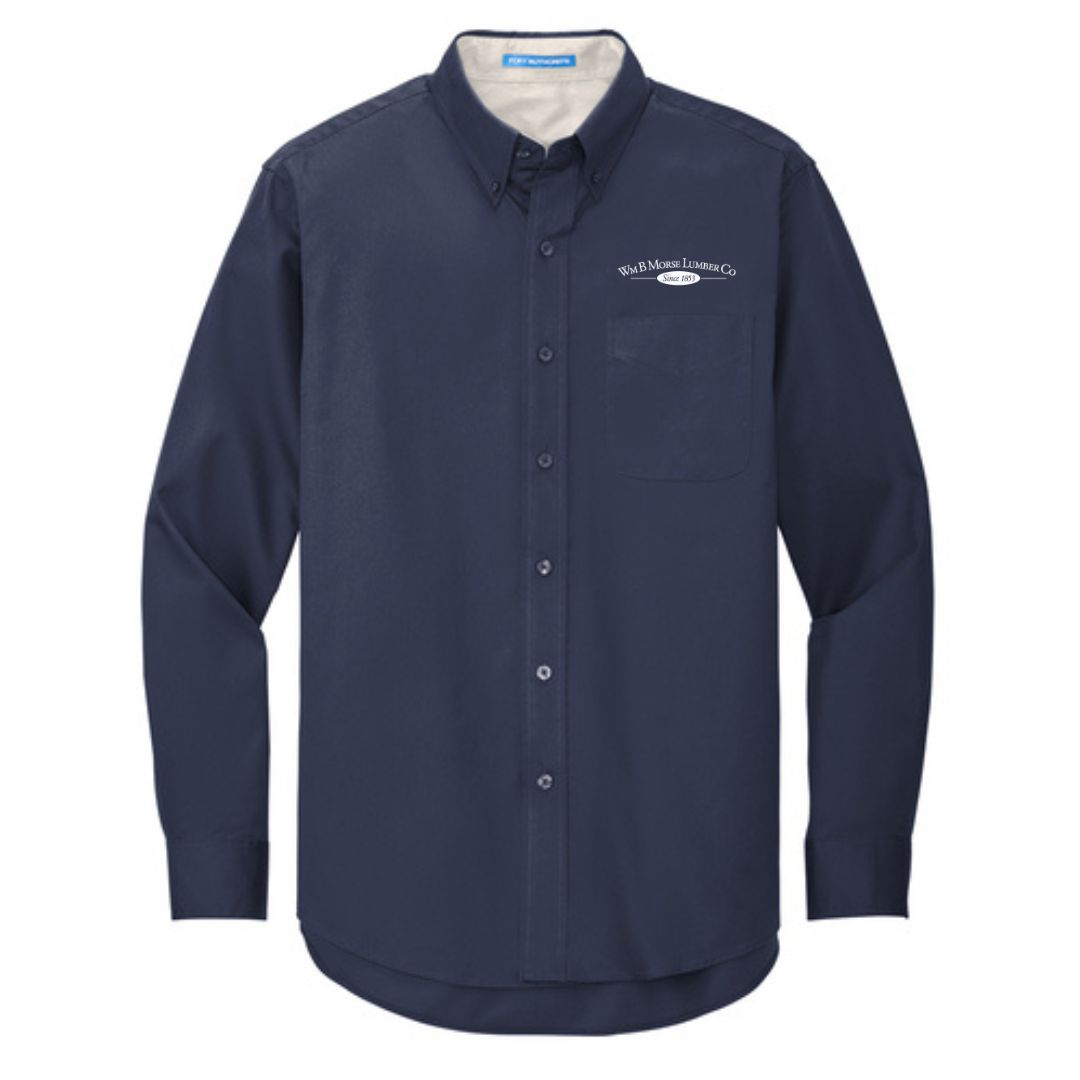 ADULT - Port Authority® Long Sleeve Easy Care Shirt - Navy / Light Stone