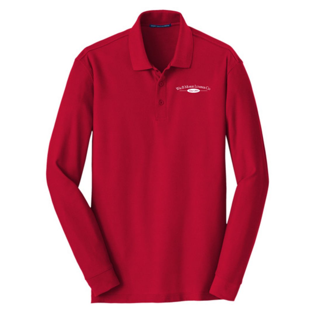 ADULT - Port Authority® Long Sleeve Core Classic Pique Polo - Rich Red