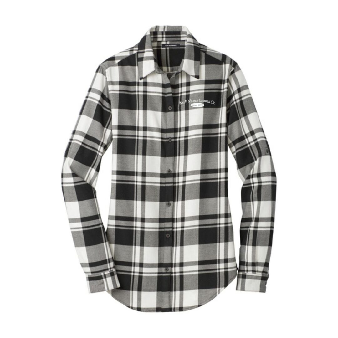 WOMENS - Port Authority® Women's Plaid Flannel Tunic - Snow White/Black